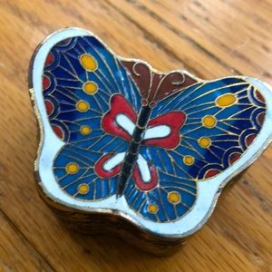 Vintage Enamel Jewelry Box - Gilded Edge Butterly Box - Small